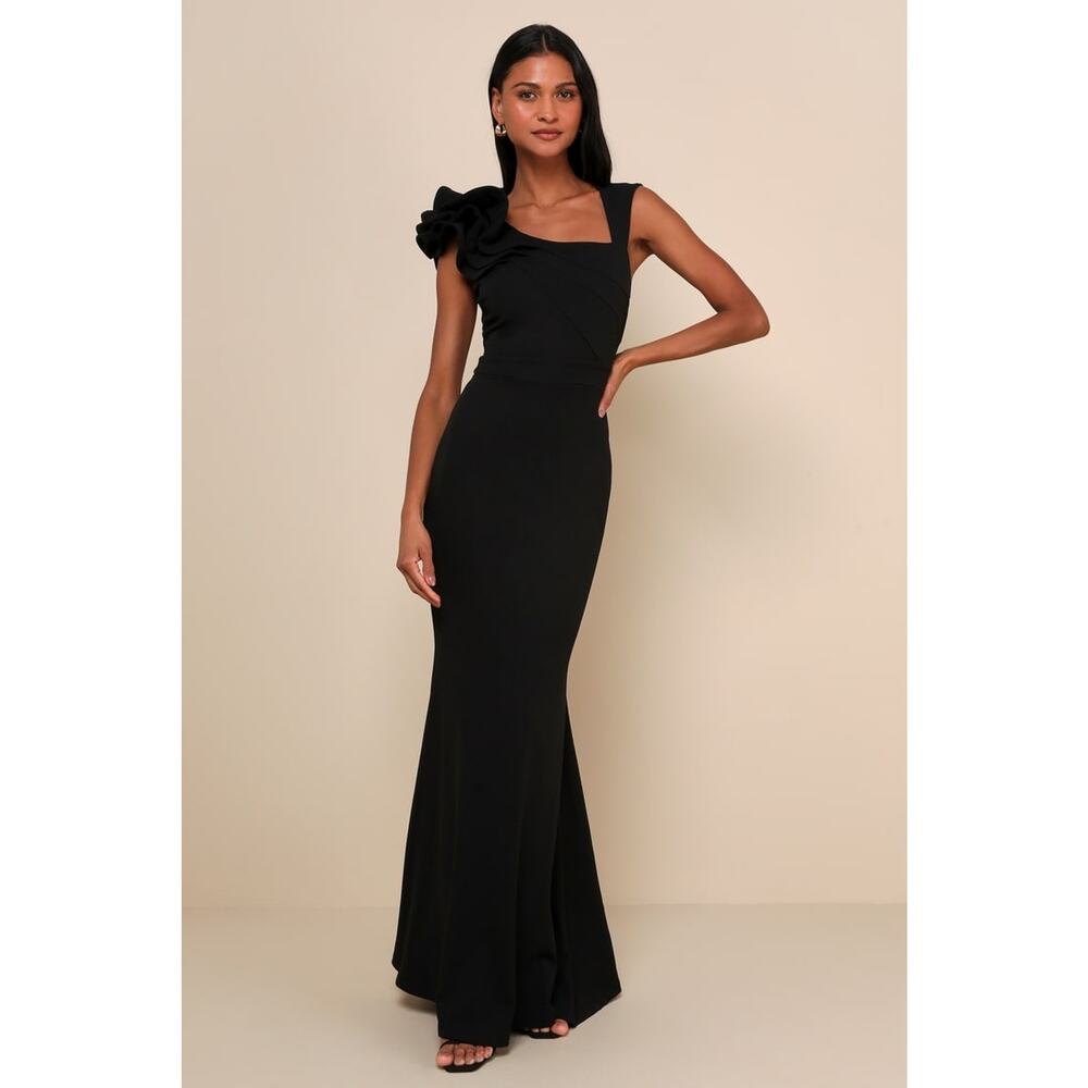 Lulus Lucette Black Sleeveless Ruffled Mermaid Maxi Dress Gala Party Extra Small